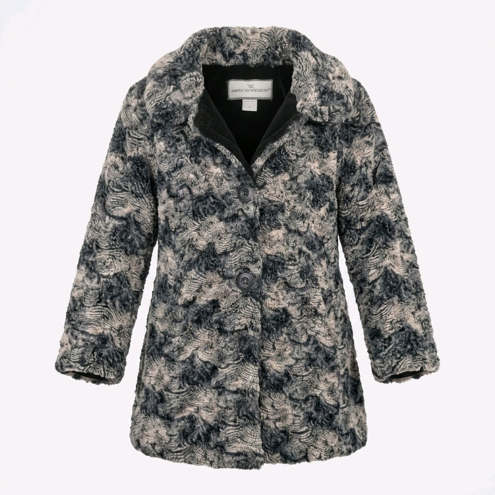 American Widgeon Girls Grey Black Faux Fur Swirl Coat Fleece Lined Size 5